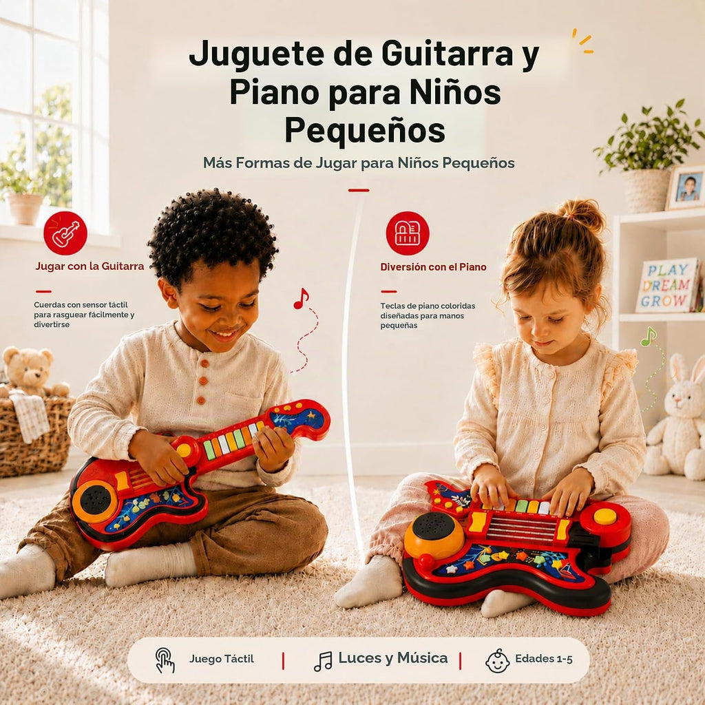 Juguete de guitarra para niños de 2 a 5 años, guitarra y piano para niños