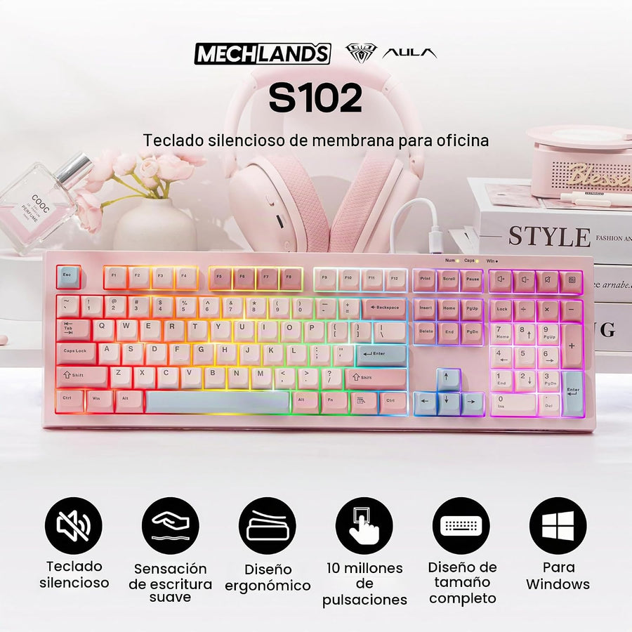 MechLands Aula S102 - Teclado de membrana para juegos con teclado n...