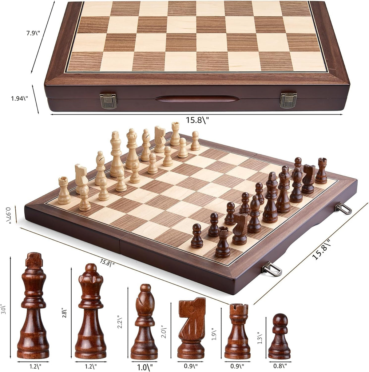 AMEROUS - Juego de ajedrez magnético de madera de 15 pulgadas para adultos y niños - con tablero plegable, paquete de regalo, ranuras de almacenamiento para piezas, piezas hechas a mano, juego de mesa