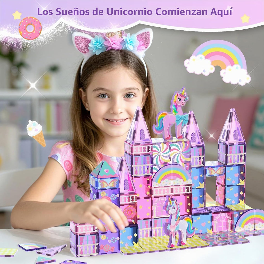 GobiDex Unicorn Toys Magnetic Tiles, Princess Castle Building Set para Girls