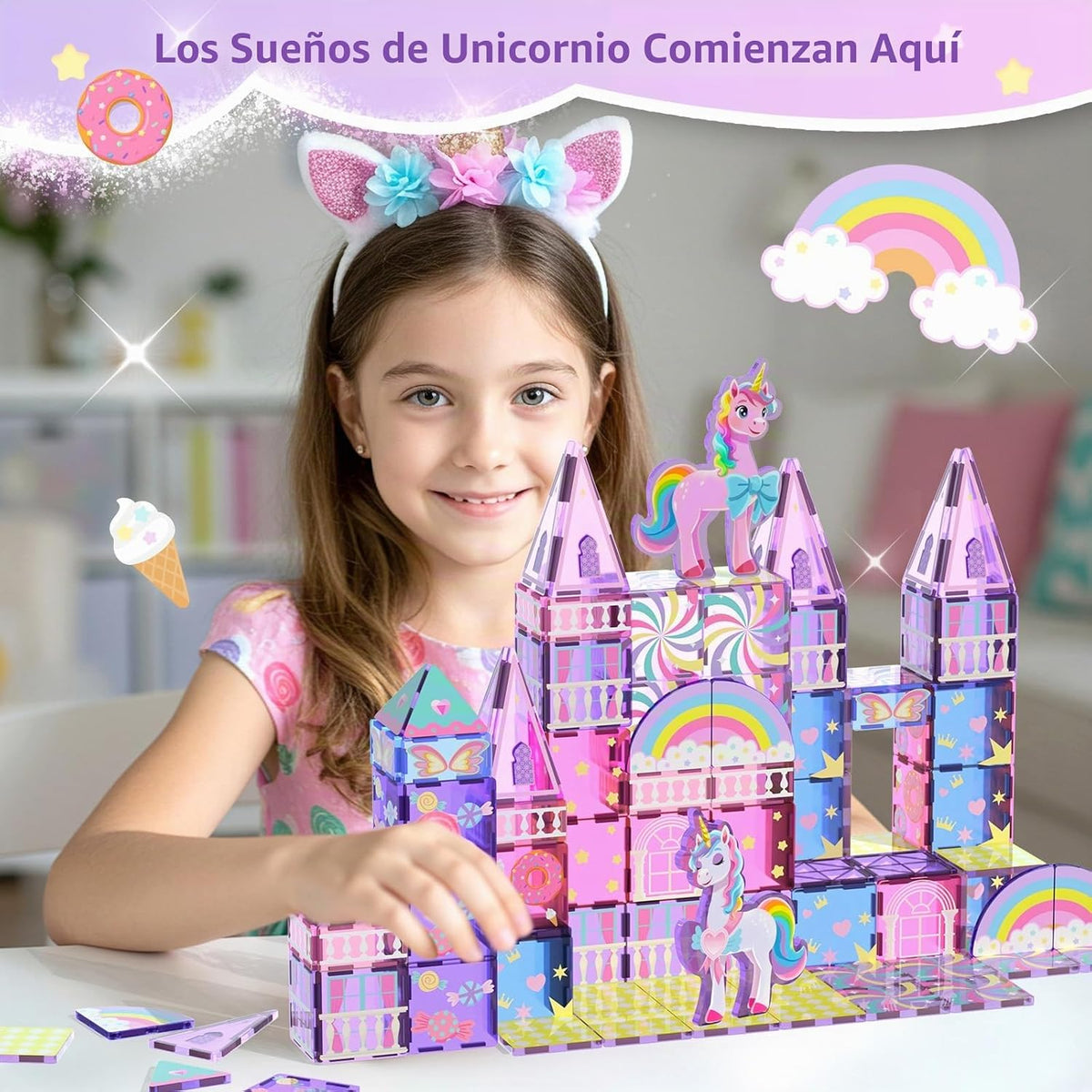GobiDex Unicorn Toys Magnetic Tiles, Princess Castle Building Set para Girls