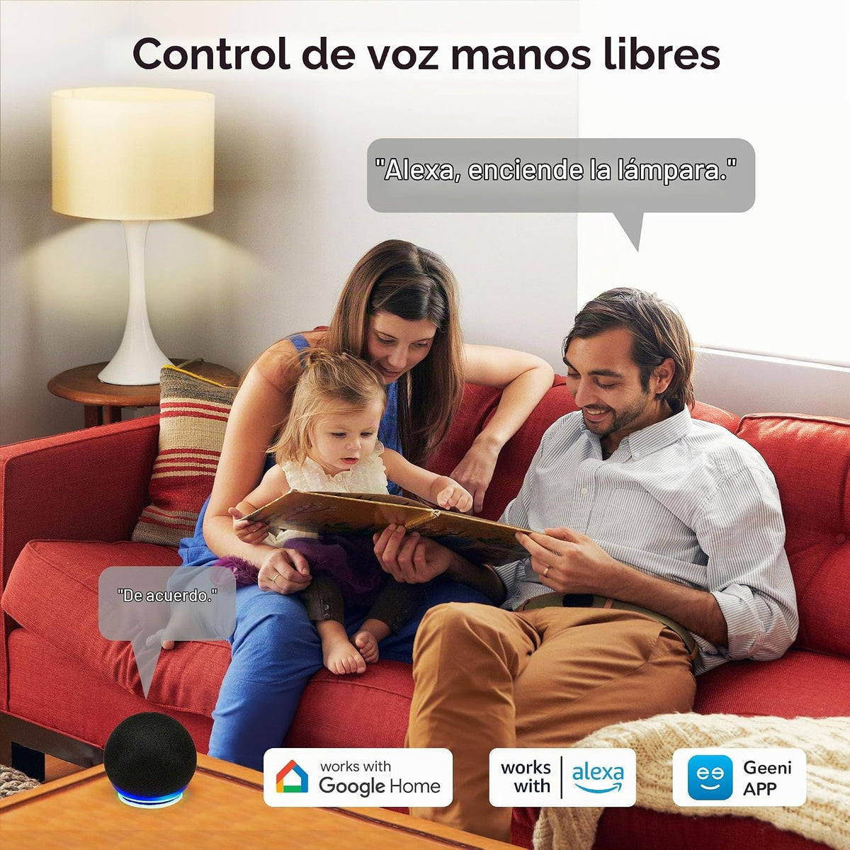 Geeni Smart Surge Protector Power Strip con 6 Wi-Fi Outlets, 3 ft. Cord