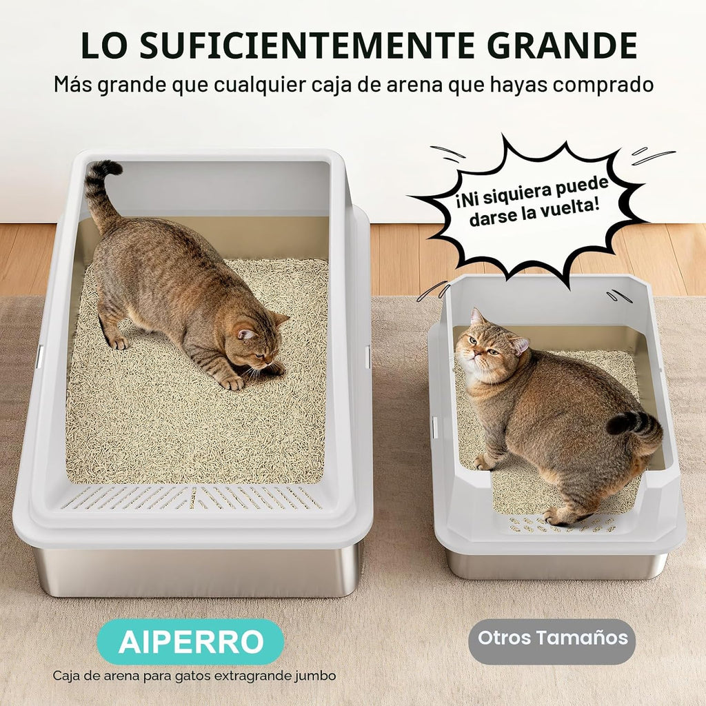AIPERRO Caja de arena de acero inoxidable extra grande para gatos grandes y