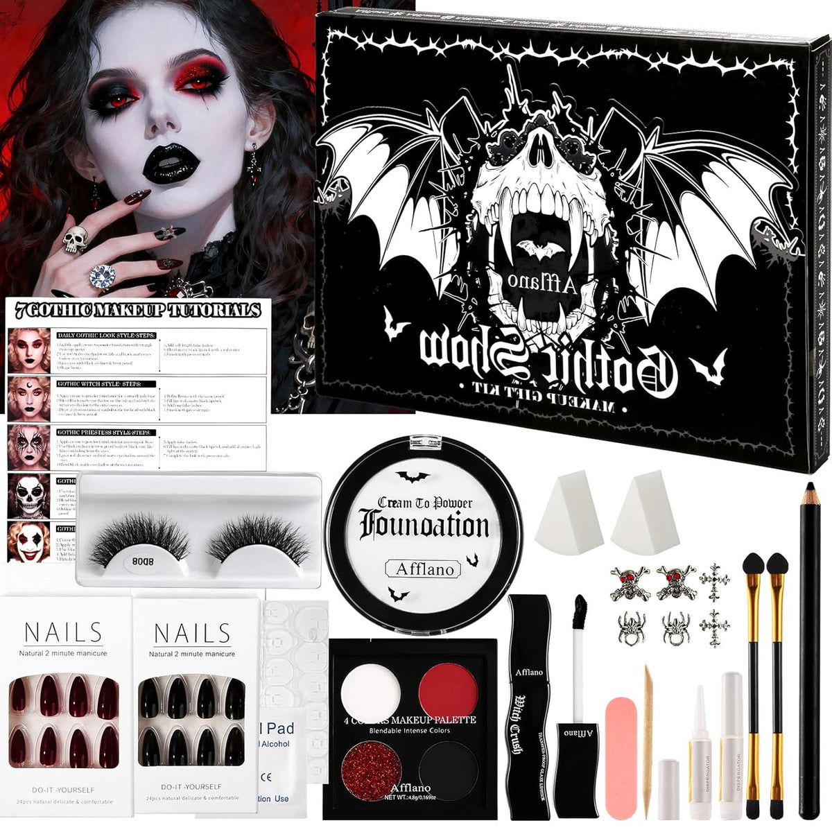 Afflano Kit de maquillaje gótico disfraz de Halloween, SFX payaso g...