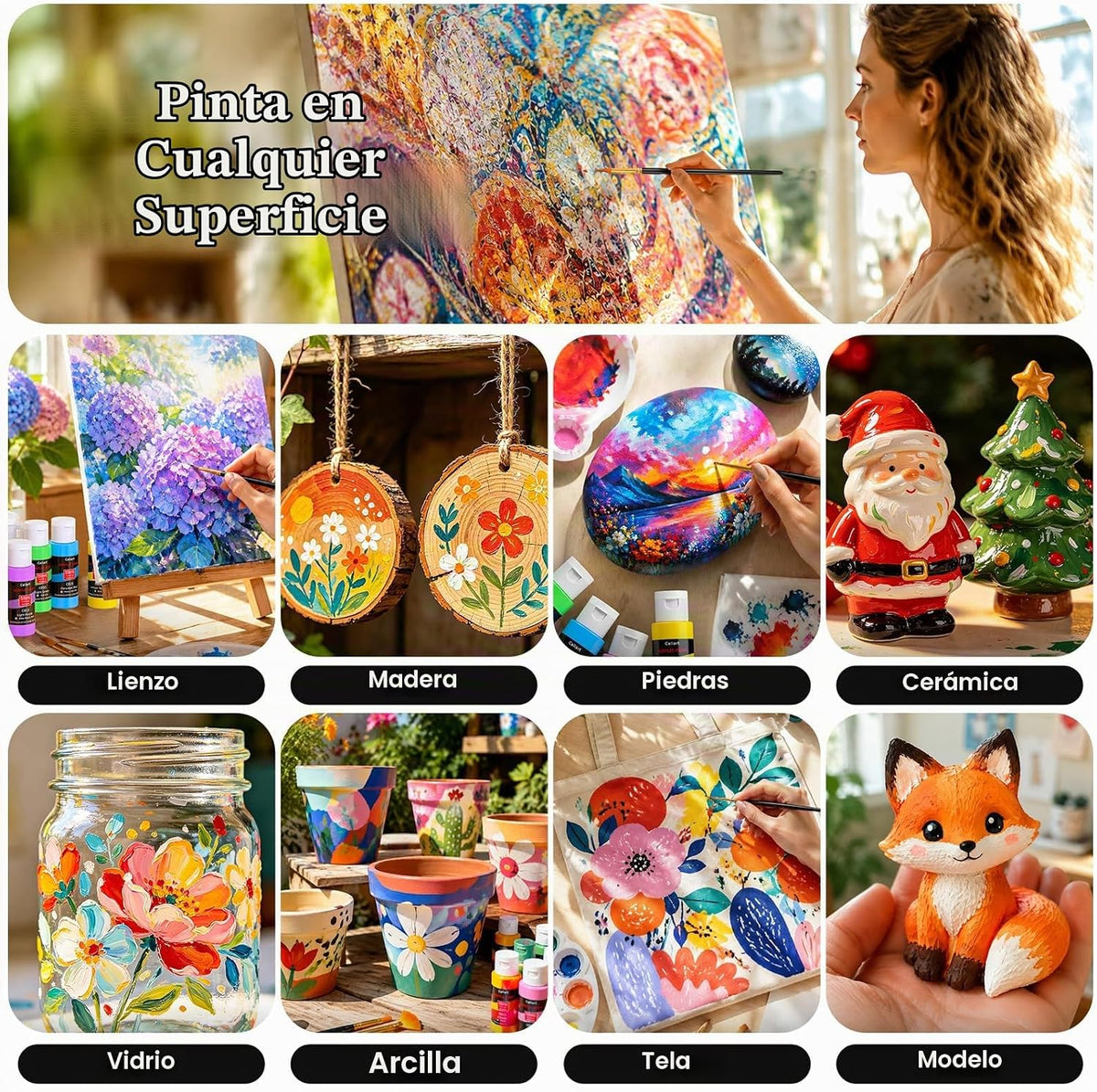 Caliart Juego de pintura acrílica de 52 colores con pinceles de pintura