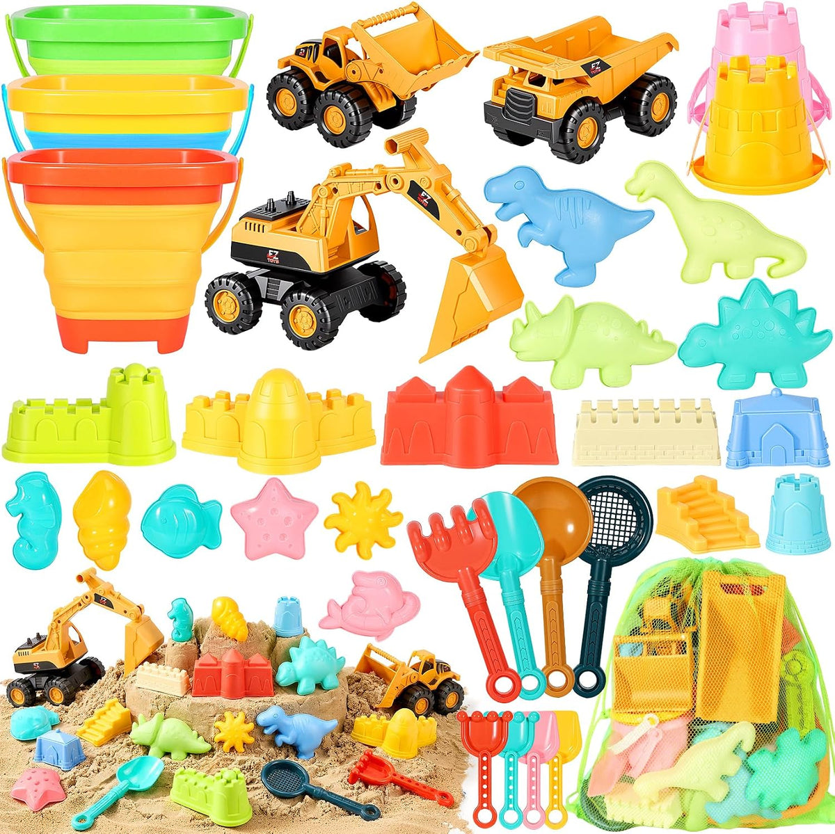 Juego de juguetes de arena de playa, 35 piezas, kit de construcción de castillo de arena para niños de 3 a 10 años