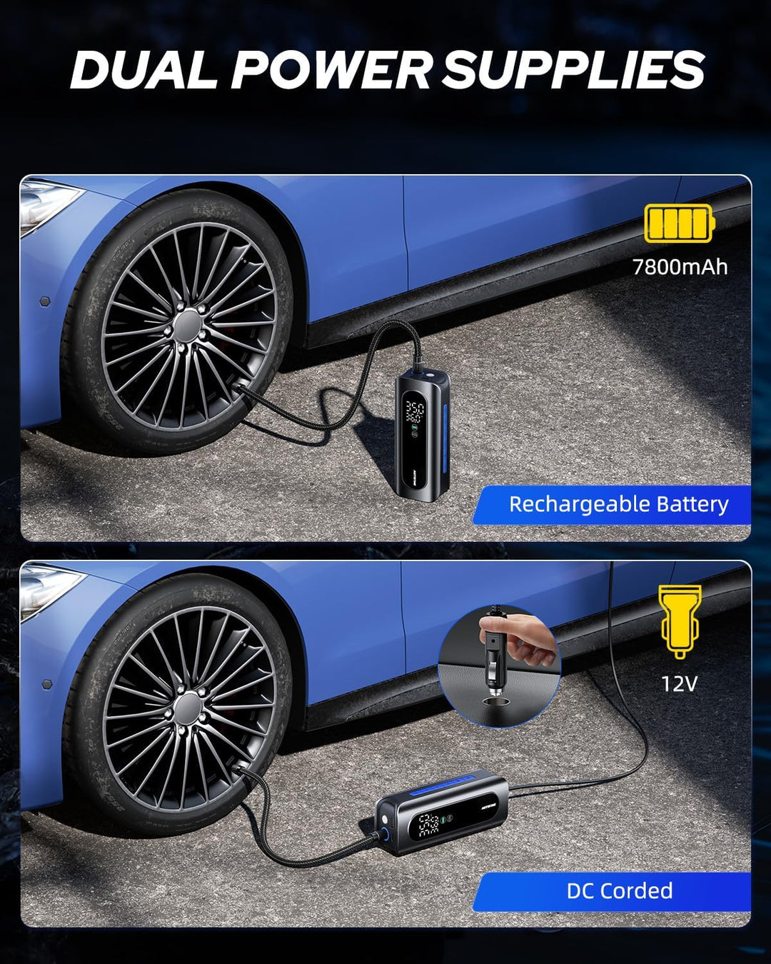 AUTOONE - Compresor de aire portátil para inflador de neumáticos, b...