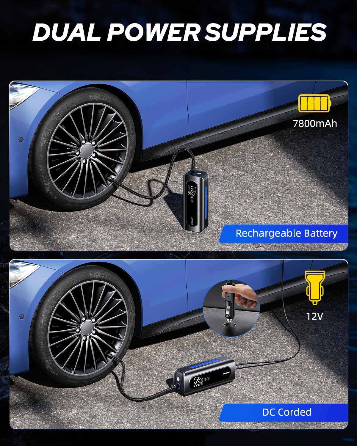 AUTOONE - Compresor de aire portátil para inflador de neumáticos, b...