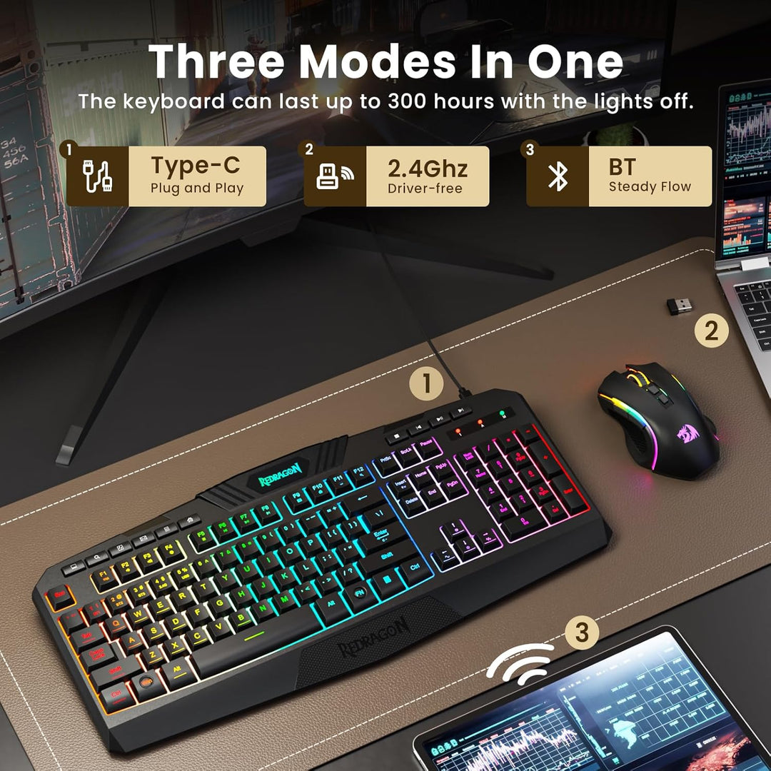 Redragon S101M-KS Combo de teclado y mouse para videojuegos inalámb...