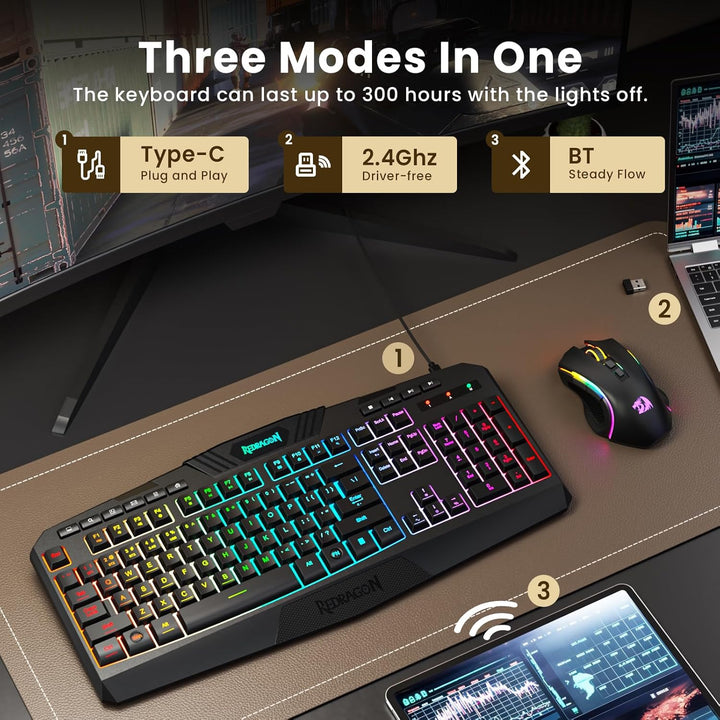 Redragon S101M-KS Combo de teclado y mouse para videojuegos inalámb...