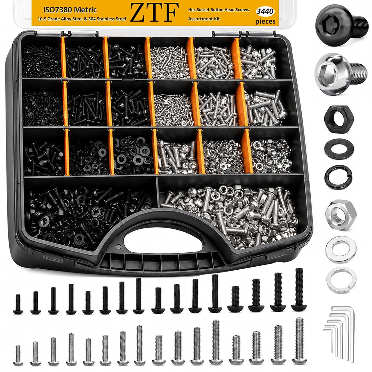 ZTF Kit surtido de tornillos métricos, tuercas de tornillos de máquina M2