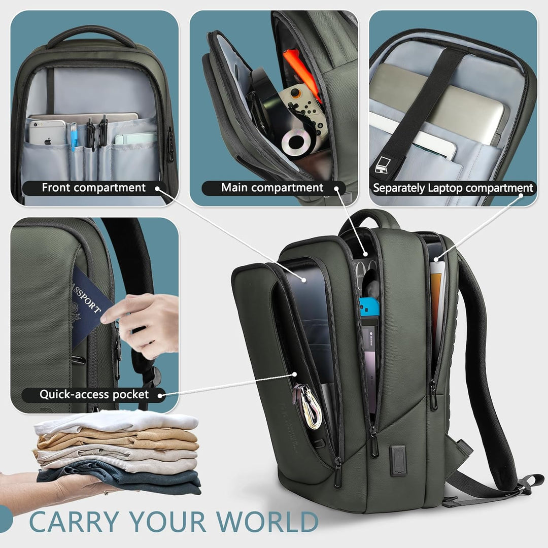hk Mochila para laptop para hombre con puerto de carga USB resisten...