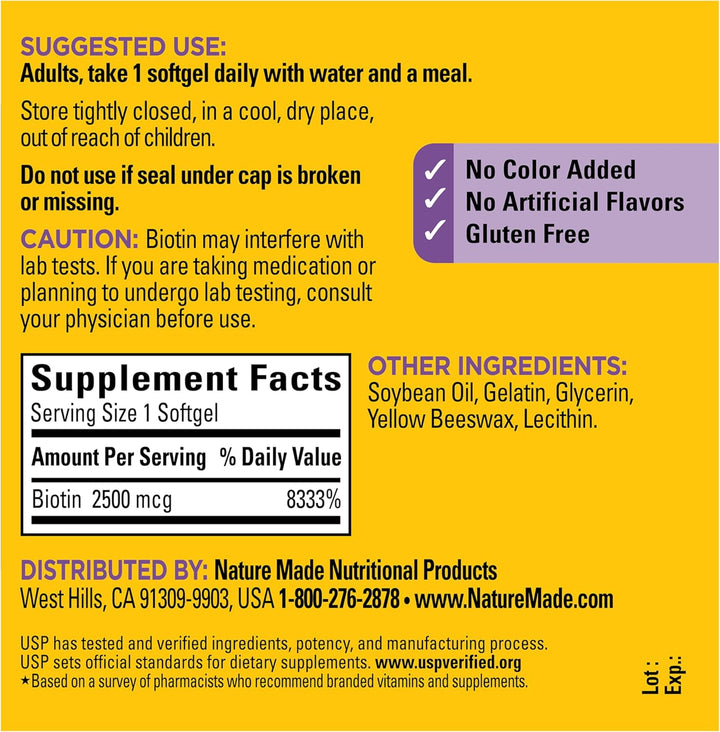 Nature Made Biotina 2500 mcg extra fuerte, suplementos de biotina q...