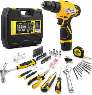 DOWELL Kit de herramientas de 147 piezas con taladro inalámbrico de...