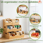 HOMESTEAD Contenedores de almacenamiento de despensa de bambú de 3 niveles, apilables, para papas y cebollas, con asas, cesta de frutas y organizador de productos para encimera de cocina, organización