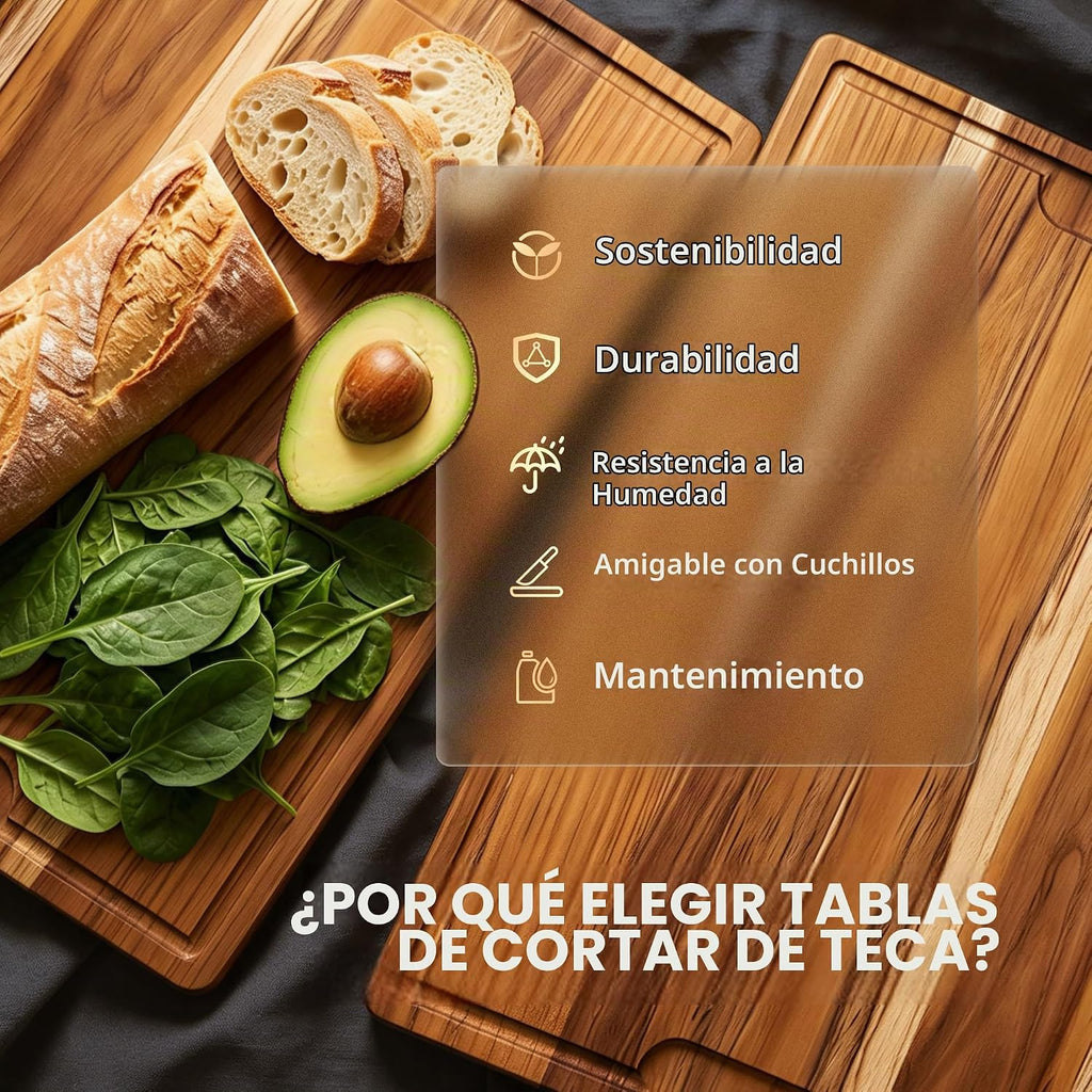 Tabla de cortar de teca 20 x 15 in, bloque de carnicero con canal de jugo
