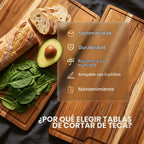 Tabla de cortar de teca de 14 x 10 pulg., Bloque de carnicero con canal de jugos