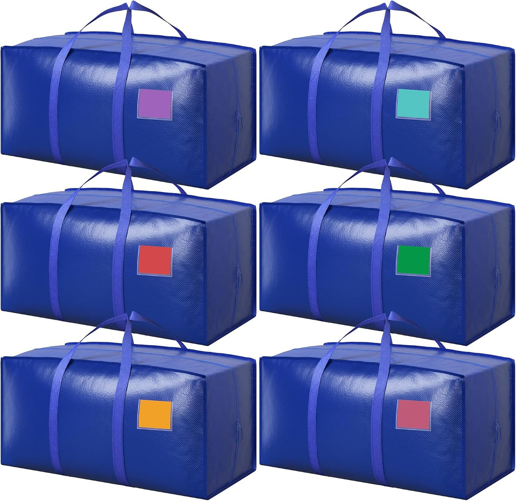 Paquete de 6 bolsas de mudanza extra grandes resistentes con cremallera reforzada y asas anchas, contenedores de almacenamiento resistentes a la humedad cubos de empaque para ropa, dormitorio
