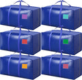 Paquete de 6 bolsas de mudanza extra grandes resistentes con cremallera reforzada y asas anchas, contenedores de almacenamiento resistentes a la humedad cubos de empaque para ropa, dormitorio