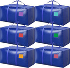 Paquete de 6 bolsas de mudanza extra grandes resistentes con cremallera reforzada y asas anchas, contenedores de almacenamiento resistentes a la humedad cubos de empaque para ropa, dormitorio
