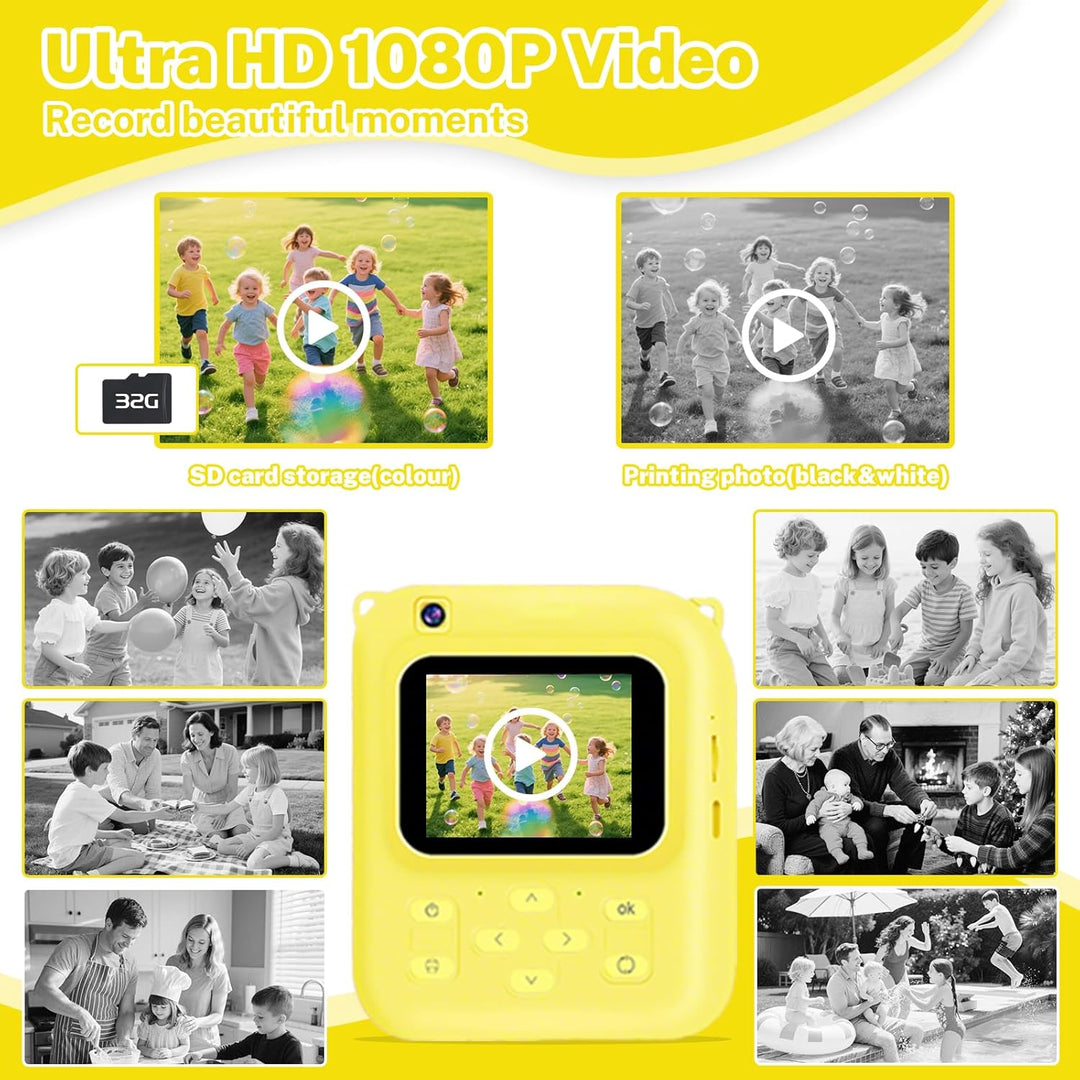 Cámara de impresión instantánea para niños, cámara de video 1080P c...