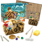MindWare Dig It Up Discoveries - Cofre del tesoro misterioso pirata para niños, proyecto gigante de descubrimiento para niños - Excava 13 tesoros - Incluye una excavación adicional, 2 cinceles y 1