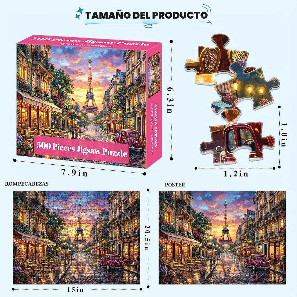 Paquete de 4 rompecabezas de 500 piezas para adultos, rompecabezas de 500 piezas de Italia Cinque Terre Amalfi Coast para adultos, 500 piezas, Torre Eiffel de París, puente de Venecia, Rialto