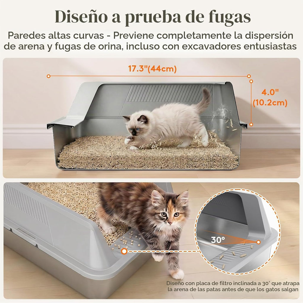 Lifewit Caja de arena para gatos de acero inoxidable para gatito, 17.7 ×