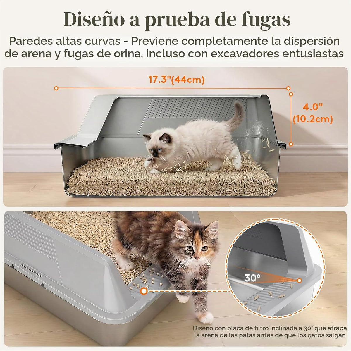 Lifewit Caja de arena para gatos de acero inoxidable para gatito, 17.7 ×