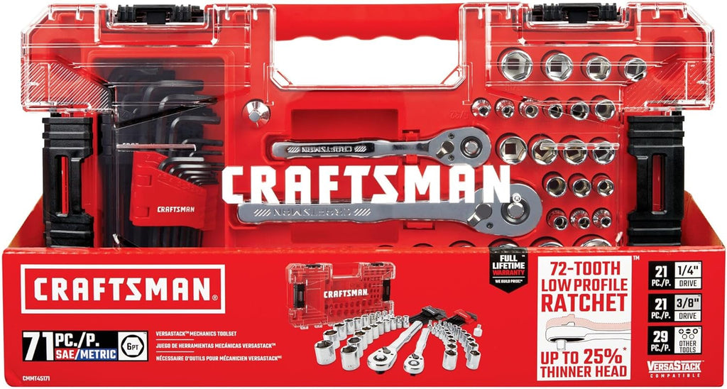 CRAFTSMAN - Juego de herramientas mecánicas Versastack, mando de 1/4 y 3/8 pulgadas, 71 piezas (CMMT45171)