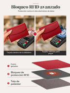 Billetera para mujer, con bloqueo RFID, tarjetero de cuero