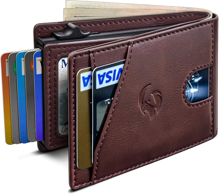 Housmai Cartera para hombre, tarjetero desplegable delgado con bloq...