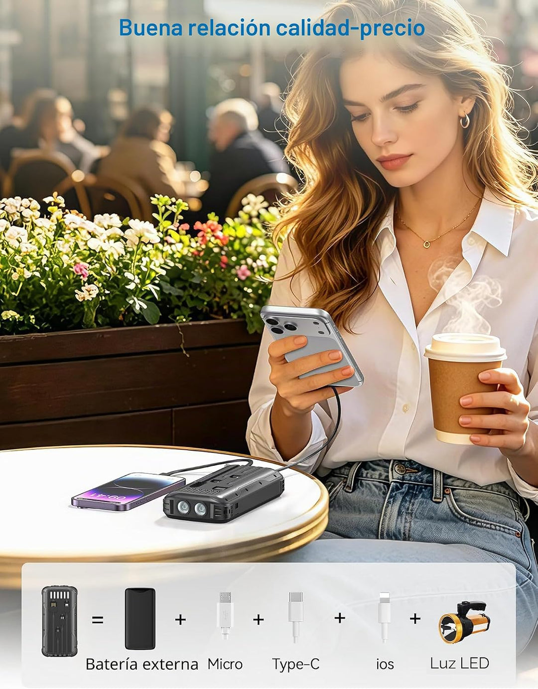 SOXONO Cargador Solar Power Bank, PD 20W Carga Rápida Batería Exter...