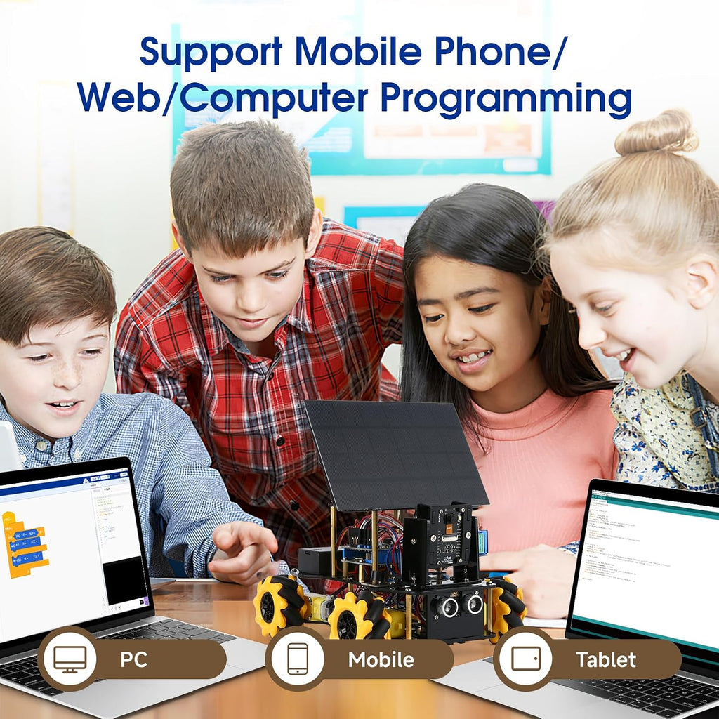 4 en 1 ESP32 Smart Camera Solar Robot Car, 4WD Kit de robótica de coche con control remoto para niños de 8 a 12 y 16 años, programación electrónica, kit de codificación científica de juguete STEM compatible con Arduino/Scratch/Phython