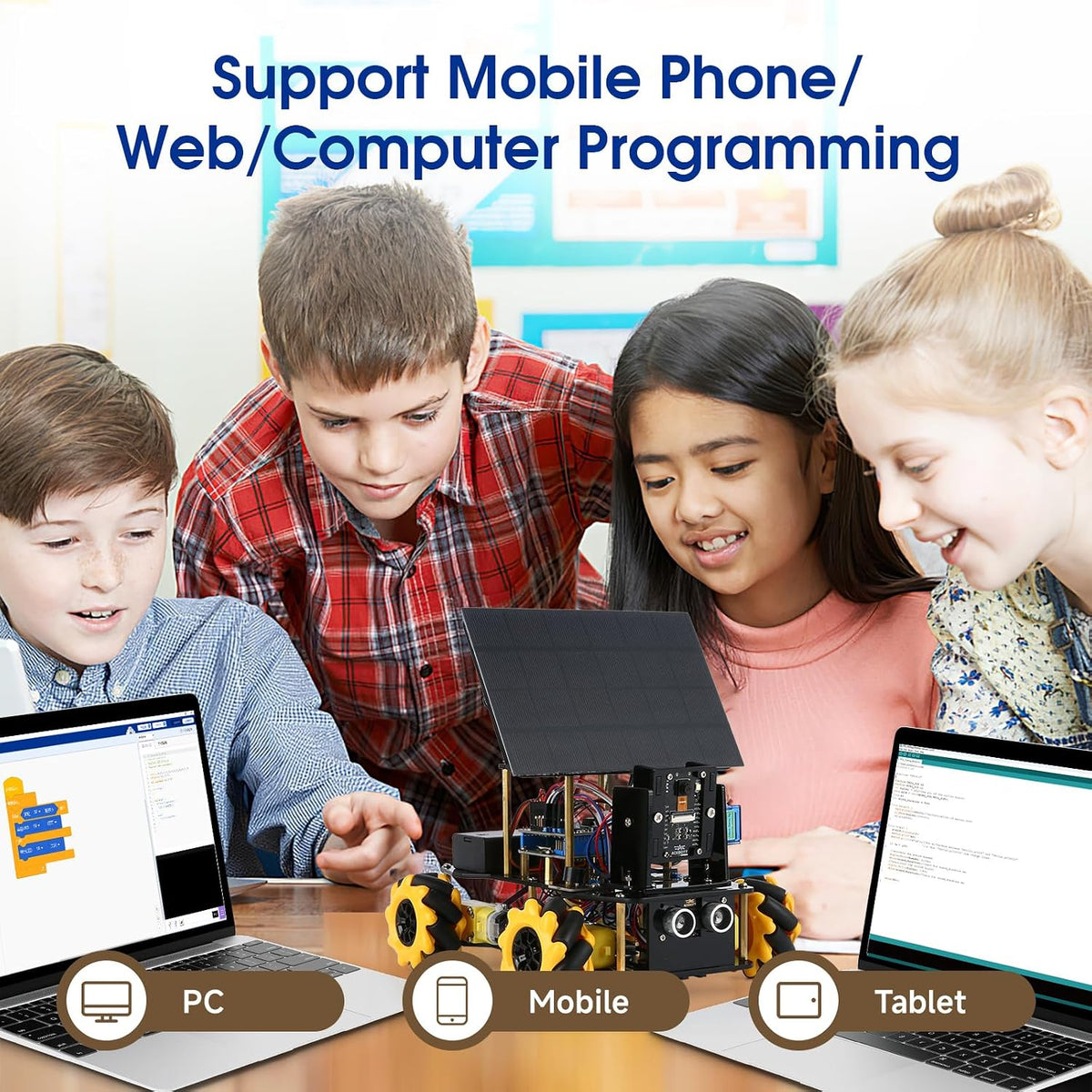 4 en 1 ESP32 Smart Camera Solar Robot Car, 4WD Kit de robótica de coche con control remoto para niños de 8 a 12 y 16 años, programación electrónica, kit de codificación científica de juguete STEM compatible con Arduino/Scratch/Phython