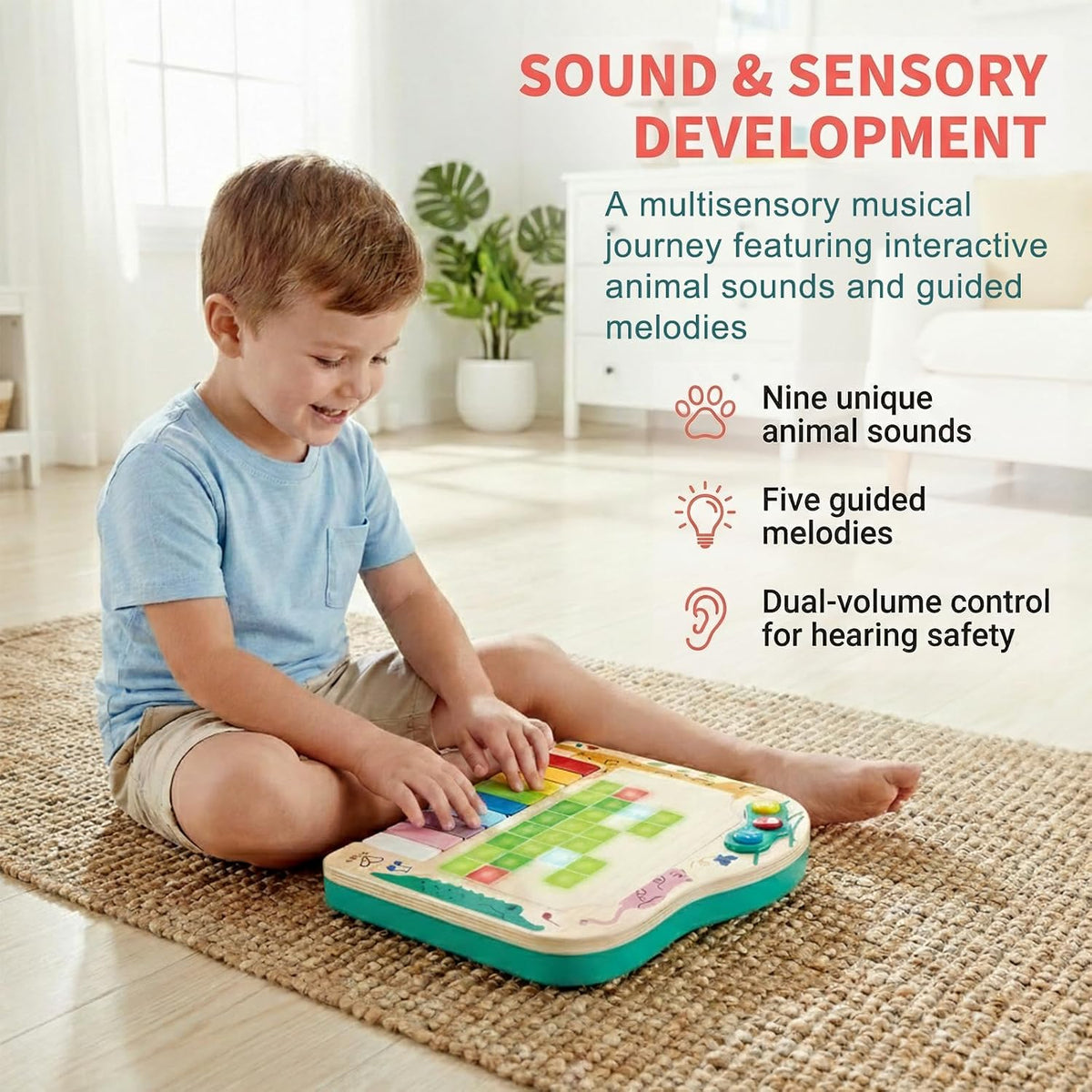 Hape Piano Dynamic Pixel - Piano interactivo 3 en 1 de madera para niños pequeños de 1 a 6 años, juguete sensorial musical con pantalla LED de píxeles, melodías guiadas y sonidos de animales, regalo educativo de aprendizaje temprano