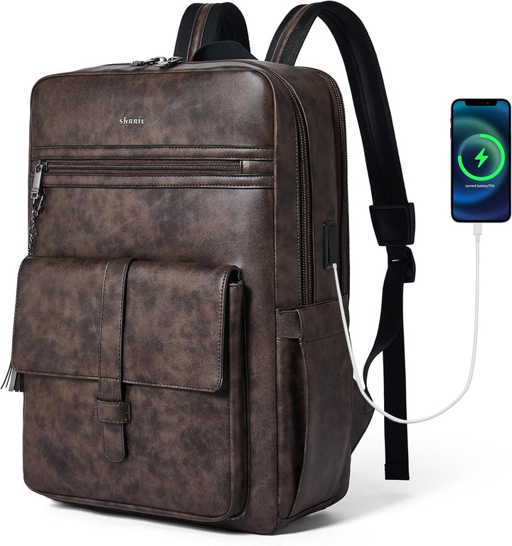 Shrrie Mochila para portátil de cuero vegano de 16 pulgadas con car...
