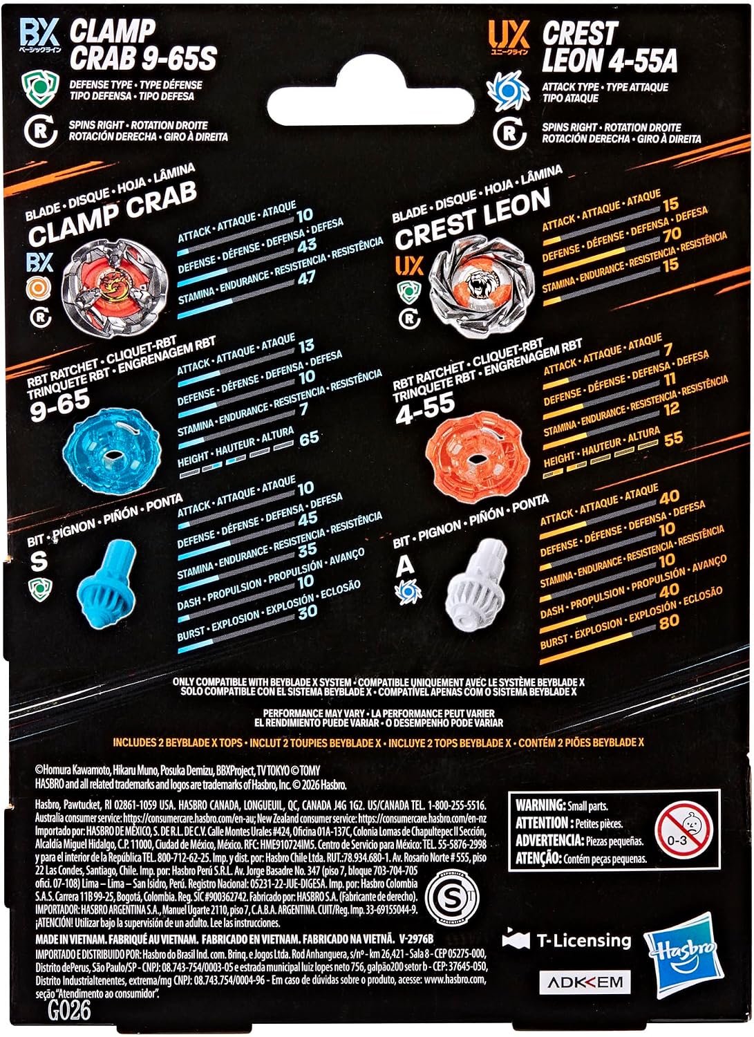 Beyblade X Clamp Crab 9-65S BX & Crest Leon 4-55A UX Dual Pack