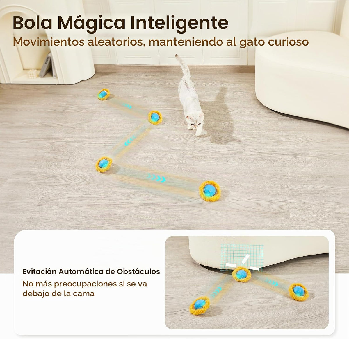 Potaroma - Juguetes interactivos para gatos, pelota de movimiento rápido en alfombra de juego, pelota automática con movimiento activada por movimiento para ejercicio interior, esconde y busca, animal