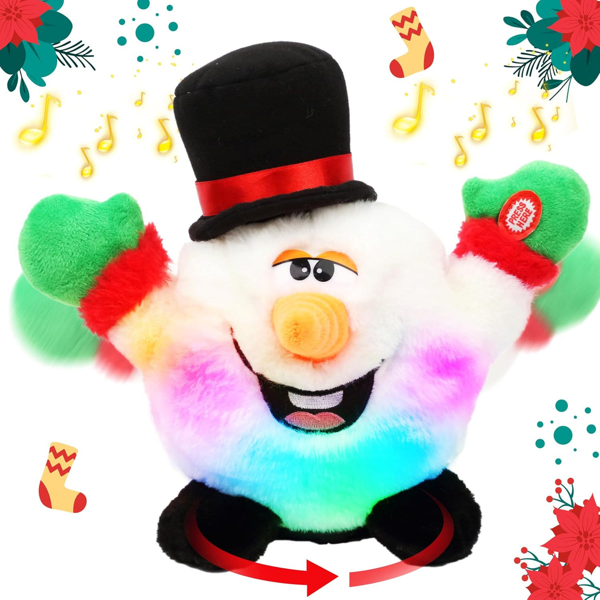 Hopearl Juguete interactivo de Navidad que canta, baila, muñeco de nieve, muñeco de nieve, juguete de peluche animado, regalo para niños pequeños, niños y niñas, 11 pulgadas