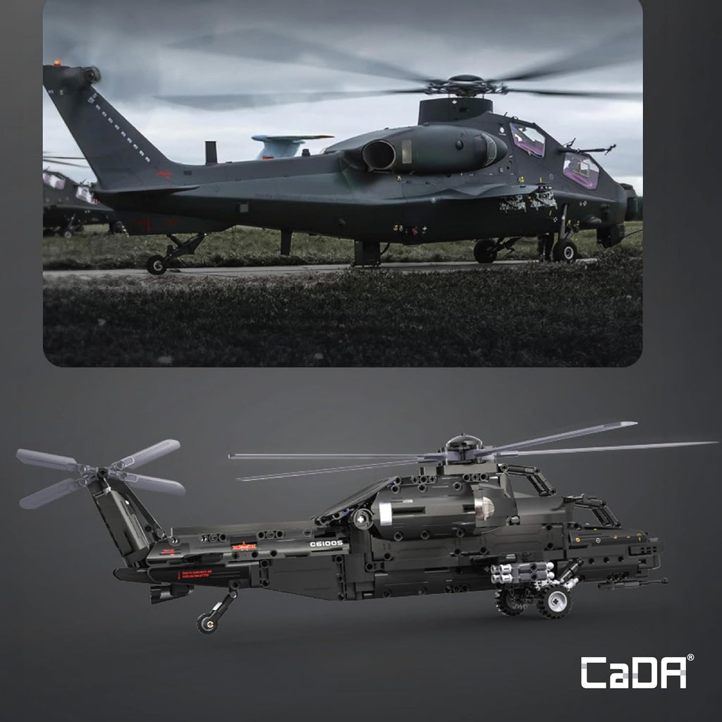 CADA Z-10 Kit de construcción de helicóptero motorizado – 989 piezas con batería recargable, motores duales, controlador de 2.4 GHz – Juego de helicóptero de ladrillo RC compatible con las principales