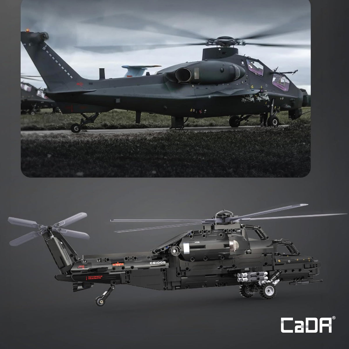 CADA Z-10 Kit de construcción de helicóptero motorizado – 989 piezas con batería recargable, motores duales, controlador de 2.4 GHz – Juego de helicóptero de ladrillo RC compatible con las principales