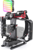 Zeadio Estabilizador de cámara para teléfono inteligente, kit de aparejo de video todo en uno con jaula para teléfono, luz de video RGB, micrófono, adaptador de cámara de acción, compatible con teléfonos inteligentes, cámara de acción, DSLR, cámaras, etc