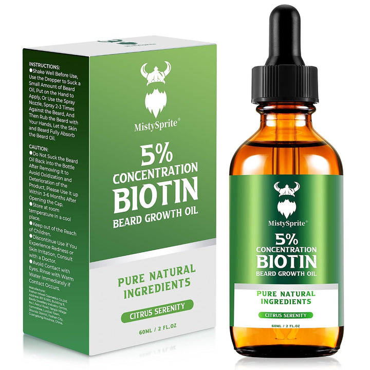 MistySprite Aceite de crecimiento de barba para hombre, 5% de bioti...