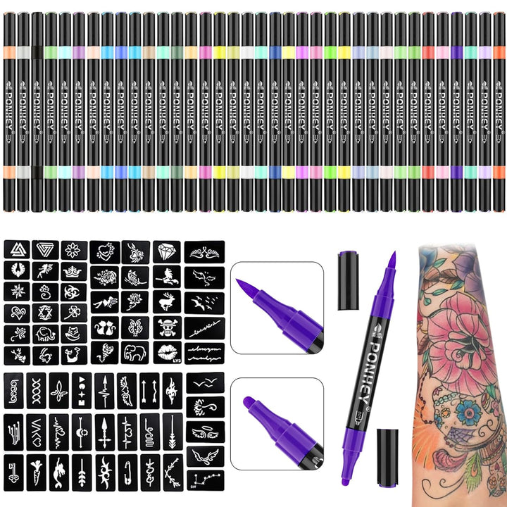 Ponhey Marcadores temporales de tatuaje para piel, 36 marcadores co...