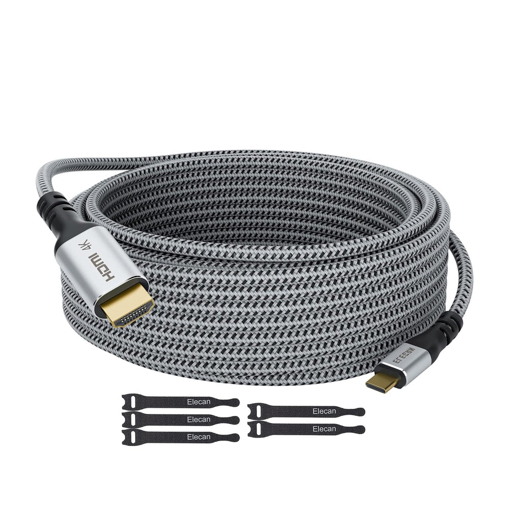 Cable USB C a HDMI de 25 pies, 4K@60Hz HDR, Cable Trenzado Chapado en Oro de Alta Velocidad USB 3.1 Tipo C a HDMI 2.0 Thunderbolt 3 Compatible para Galaxy MacBook Pro/Air iPad Pro Surface Dell