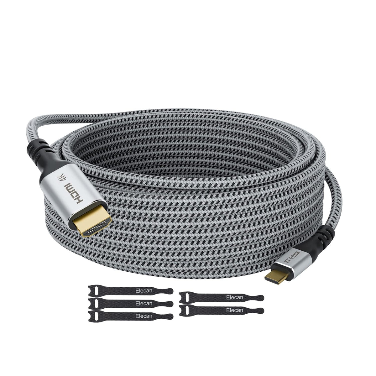 Cable USB C a HDMI de 20 pies, 4K a 60 Hz HDR, chapado en oro trenzado USB 3.1 tipo C a HDMI 2.0 cable Thunderbolt 3 compatible con Galaxy MacBook Pro/Air iPad Pro Surface Dell HP con 5 lazos