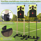 Conjunto de Soporte de Objetivo Ajustable con 10 Blancos de Papel, Dos Opciones de Montaje para Tiro al Aire Libre, Soporte Estable con Postes Metálicos y Clavos de Suelo