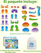 Coogam Construye Tus Propios Dinosaurios de Juguete, Set de Juego de Construcción de Dinosaurios que se Ensamblan, Constructor de Dinosaurios STEM de Madera Desmontable, Juguete de Construcción
