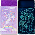 Saco de dormir de unicornio para niños: los sacos de dormir que brillan en la oscuridad son divertidos regalos de unicornio para niñas. Perfecto para fiestas de pijamas, camping, tapete de siesta de felpa para preescolar, con bolsillo para almohada, más